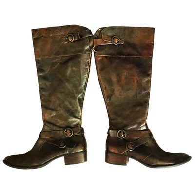 Born Crown Brown Leather Tall Riding Boots Low Heel Buckle 9 Knee Equestrian - Image 1 of 4