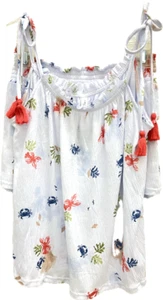 Laura Ashley Talla M Ropa de Dormir Conjunto PJS Camisola y Pantalones Cortos Blanco Langosta Cangrejo Nuevo - Imagen 1 de 11