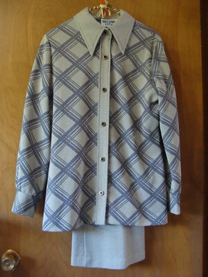 Vtg 1960s Polyester Knit Leisure Jacket Pants Suit Women's S/M Wear Sew Quilt - Image 1 of 4