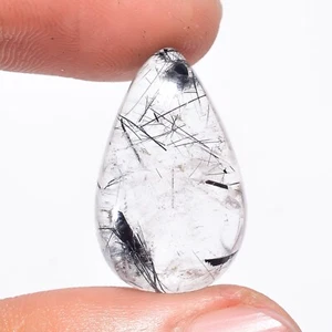 16.00 Cts Natural Black Rutile Quartz Loose Gemstone Pear Cabochon 23X14X6 mm - Picture 1 of 6