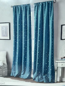 1 Set Rod Night Pocket Window Curtain Panel in Blue 40 in x 84 in 100% Polyester - Picture 1 of 6