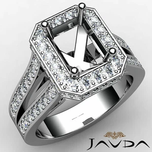 Diamond Engagement Emerald Semi Mount Anniversary Pave Split Shank Ring 1.33Ctw. - Picture 1 of 24