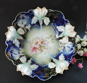 Rare Art Nouveau RS Prussia Bowl Iris Mold Cobalt blue - Picture 1 of 10