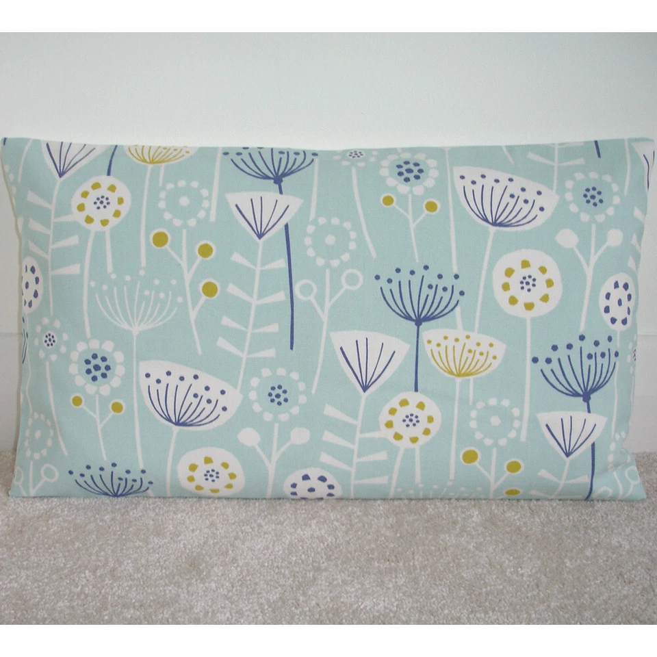 12x20 Cushion Cover Navy Blue Duck Egg Yellow Ochre Seedheads Retro 20"x12" - Image 1 of 1