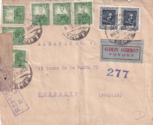 SCW 1938 censored cover from Lerida to Bordeaux (France) great postage (139) - Picture 1 of 2