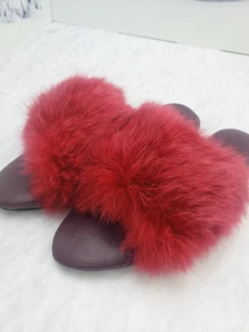 Zapatillas de piel de conejo rosa para mujer, zapatos para el hogar de piel genuina EU39, regalo para mujer - Imagen 1 de 8