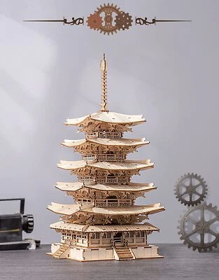 ROKR 3D Puzzles Wooden Build Adults DIY Five Storied Pagoda Model Kit Home Decor - Image 1 of 4