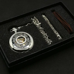 Antique Men Women Skeleton Hand-wind Mechanical Pocket Watch Necklace Pendant - Picture 1 of 16