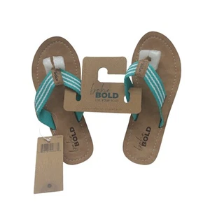 Teal & White Striped Boho Bold Woven Strap ~ Flip Flops ~ Size: 36 EU / 5.5 US - Picture 1 of 10