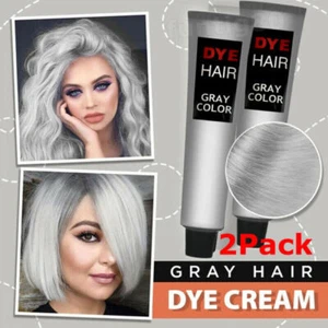 2Pcs Hair Cream Fashion Permanent Punk Hair Dye Light Gray Silver Color Cream - Picture 1 of 12