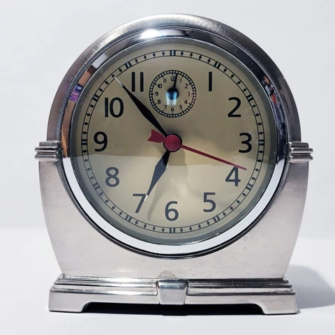 Pottery Barn Silver Alarm Clock Table Office Desk Decor 4 x 3.5" Cover
