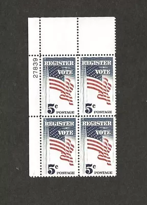 1964. 5 Cent. Register And Vote. Flag. #1249. Plate Block of 4 stamps. M.NH. OG. - Image 1 of 4