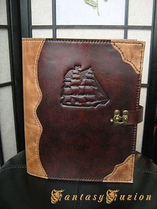 Pirate Captain Logbook Leather Book Cover Large (Book Size 10.25"x 7.5''x 1.5'') - Picture 1 of 2
