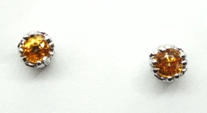 0.5ctw Natural Mandarin Citrine & Diamond Stud Earrings 10k White Gold - Picture 1 of 8