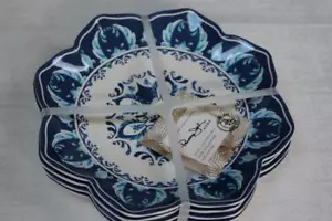 PANAMA JACK MEDALLION MELAMINE SALAD PLATES - BLUE/WHITE - NEW - S/4 - Picture 1 of 1