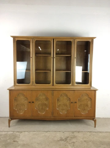 Mid Century Modern 2pc Burlwood China Cabinet Cover