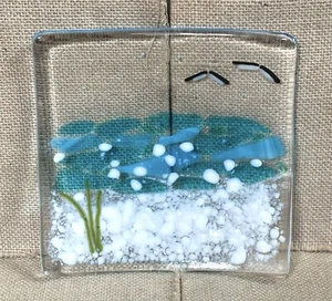 Seagulls Sea Ocean Fused Glass Dish Small Square Curved Coastal Beach Nautical - Picture 1 of 4