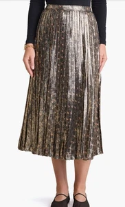 Vineyard Vines gold metallic FALTEN MIDIROCK fliegender Fasan schwarz Small NEU - Bild 1 von 11