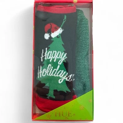 Juego de caja de regalo HUE Footsie para mujer talla única para la mayoría de los calcetines de Navidad difusos 2 pares Foto 1 de 4