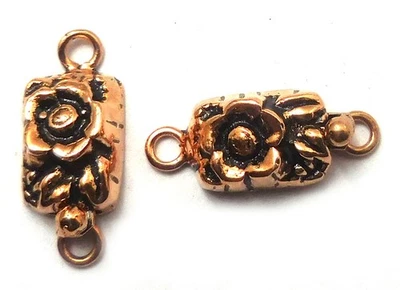 1 PC RECTANGLE FLOWER COPPER BOX CLASP 1 STRAND ANTIQUE COPPER  768 LFU-159 - Image 1 of 3