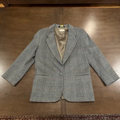 Blazer a Cuadros LL Bean Mujer Lana Mezcla Cachemira Talla 10 P - HECHO EN EE. UU. Foto 1 de 4