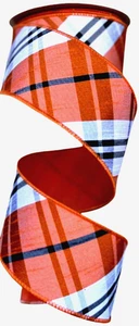 Orange kariert 2,5" mal 2 Yards verdrahtetes Band Dupioni verschmolzen doppelseitig schön - Bild 1 von 4