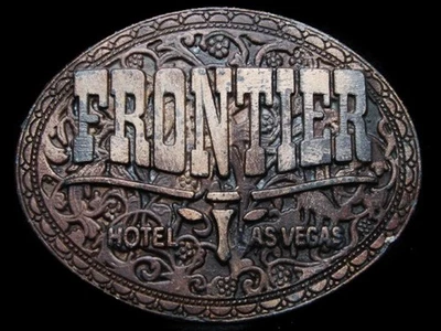 KD19116 VINTAGE AÑOS 70 **FRONTIER HOTEL LAS VEGAS** HEBILLA DE CINTURÓN DE JUEGO DE CASINO Foto 1 de 2