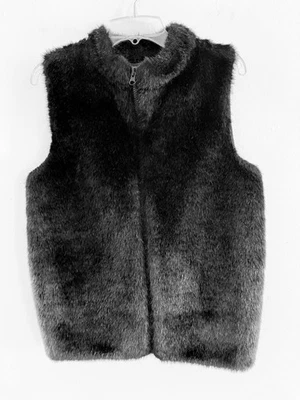 Designer Originals Women’s Black Faux Fur Vest  Knit Back Size Petite Small PS - Image 1 of 4