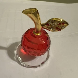 Crystal Red Apple With Gold Stem/leaf On Glass Base Figurine W/red Rhinestones - Picture 1 of 9