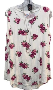NWT Large White Pinks Green Dainty Floral Cocoa Tank Top - Picture 1 of 8