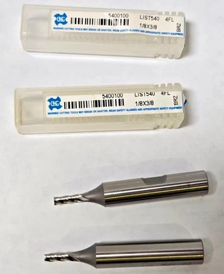 Lot of 2 OSG 5400100 End Mill,Cobalt,1/8,4 FL,SGL Sq End,NC - Image 1 of 2