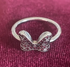 PANDORA DISNEY MINNIE'S Sparkling Bow Ring, Size 6- Silver/Red Stones - Picture 1 of 4
