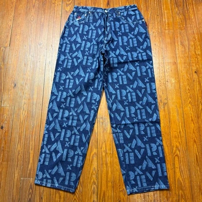 NEW Vintage Avirex Jeans Mens Size 34x33 Blue NYC All Over Print Baggy Denim 90s - Image 1 of 4