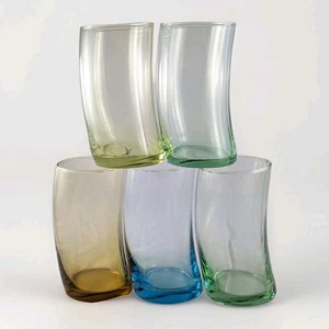 Set of  5 MCM Leonardo Swing Mid-Century Curved Water Glasses Multicolour - Picture 1 of 13