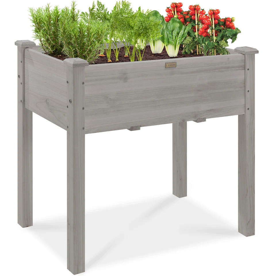 Cama de jardín elevada, soporte elevado para jardinera de madera con revestimiento de cama - 34x18x30 pulgadas Foto 1 de 1