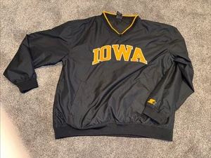 Vintage Iowa Hawkeyes Black Starter Pullover Lined Windbreaker Jacket Adult L - Picture 1 of 7