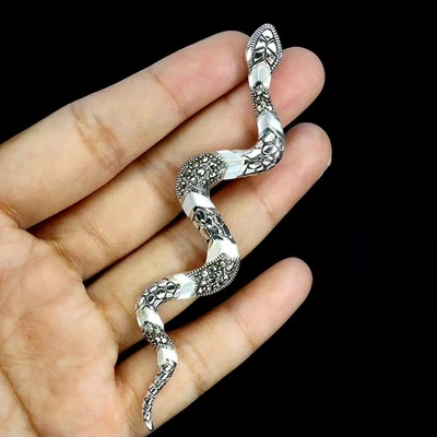 925 Sterling Silver Pendant Round Mother Of Pearl Marcasite Gemstone Jewelry - Image 1 of 4