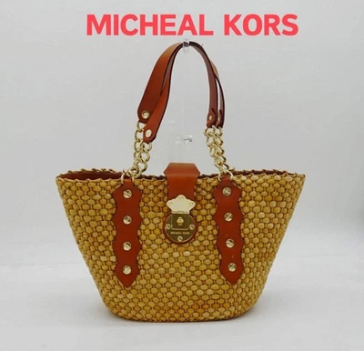 Michael Kors Wicker Chain Tote Bag Large Straw Shoulder Purse Summer MBb0285 - Image 1 of 4