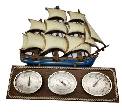 Vtg 1978 BURWOOD  PIRATE SAILING SHIP WALL Weather Station #2207 Therm Hygr Bara - Image 1 of 4