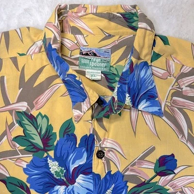 Camisa Hawaiana Abotonada De Colección Reyn Spooner Hombres XL Hecha HI Hibisco Amarillo Mantequilla Foto 1 de 4
