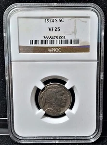 1924 S NGC VF 25 Buffalo Nickel 5C Certification # 3668478-002 Graded - Picture 1 of 8