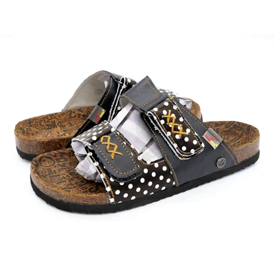 TMA Eyes Womens 8 Sandals Black Leather Polka Dot Slides Adjustable Straps - Image 1 of 4