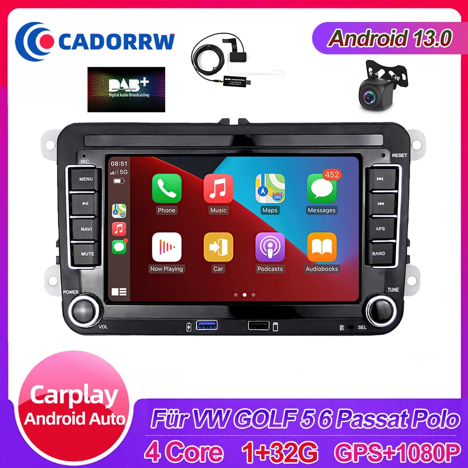 DAB+ 7" Carplay Android 15 Autoradio GPS Navi für VW GOLF 5 6 Passat Polo Kamera - Bild 1 von 4
