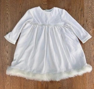 Girls Little Darlings Dress 18 Months Ivory Velour Faux Fur Trim Christmas Dress - Picture 1 of 9