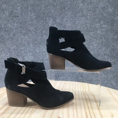 Sole Society Boots Womens 6 Azure Cross Strap Back Zip Ankle Bootie Black Suede - Image 1 of 4
