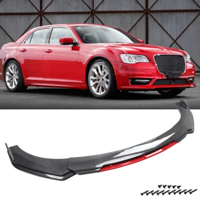 Front Bumper Chin Lip Spoiler Splitter Carbon Fiber Style+Red For Chrysler 300 Foto 1 de 4