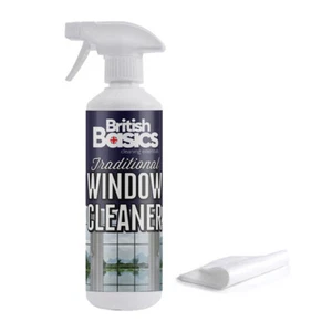 Traditional Window Cleaner Spray British Basics 500ml with FREE Lint Free Cloth - Picture 1 of 5
