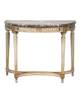 Antique Louis XVI Console Table Gray Lacquered Carved Wood Marble - Picture 1 of 8
