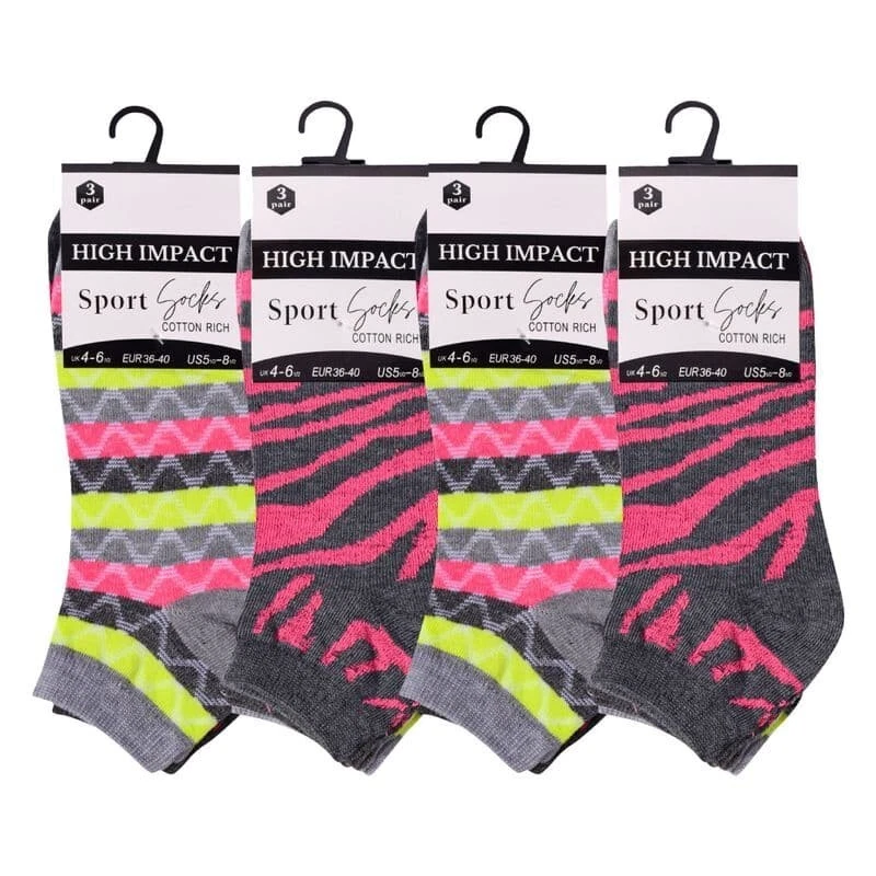 3,6,12Pairs Ladies'Zebra Trainer Socks–Stylish, Comfortable, Animal Print Design - Image 1 of 1
