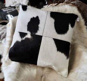 BLACK ON WHITE DOUBLE SIDED 4 panel 50CM SQ COWHIDE CUSHION COVER - Picture 1 of 7